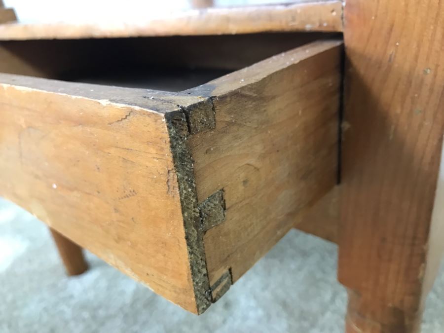 Early American Primitive Antique Pine Table With Lower Drawer Top Made From Nemasket Spring Water Wood Box 17'W X 14'D X 33'H [Photo 10]