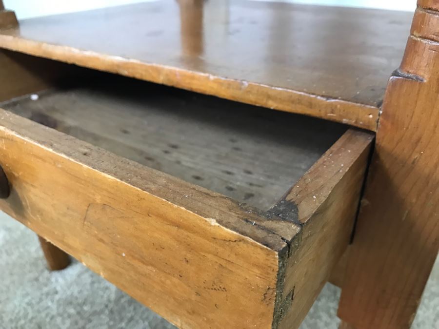 Early American Primitive Antique Pine Table With Lower Drawer Top Made From Nemasket Spring Water Wood Box 17'W X 14'D X 33'H [Photo 11]
