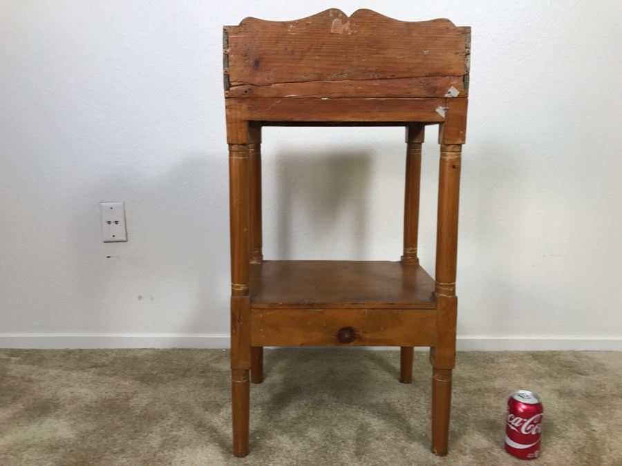 Early American Primitive Antique Pine Table With Lower Drawer Top Made From Nemasket Spring Water Wood Box 17'W X 14'D X 33'H [Photo 16]