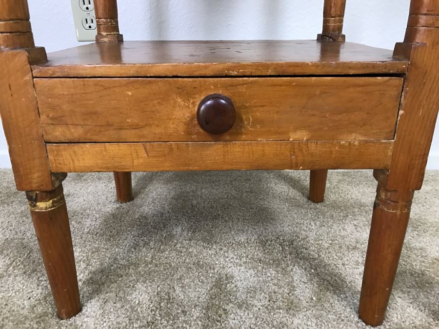 Early American Primitive Antique Pine Table With Lower Drawer Top Made ...