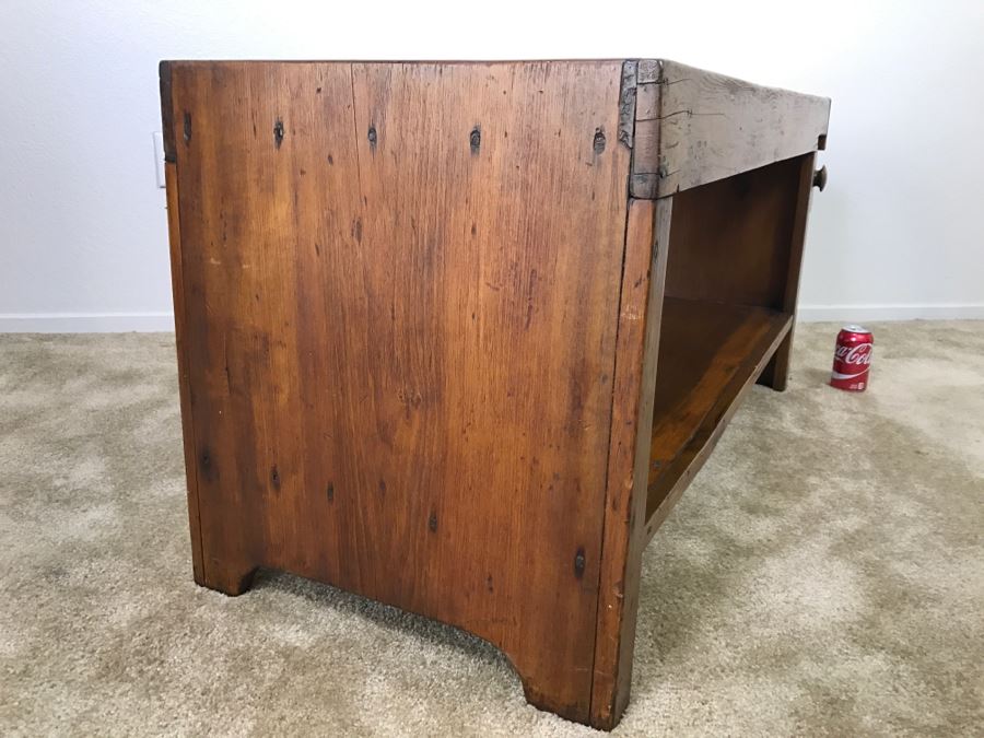 Antique Long Bench Coffee Table With Lower Shelf And Long Drawer 49'W X 19'D X 22'H [Photo 22]