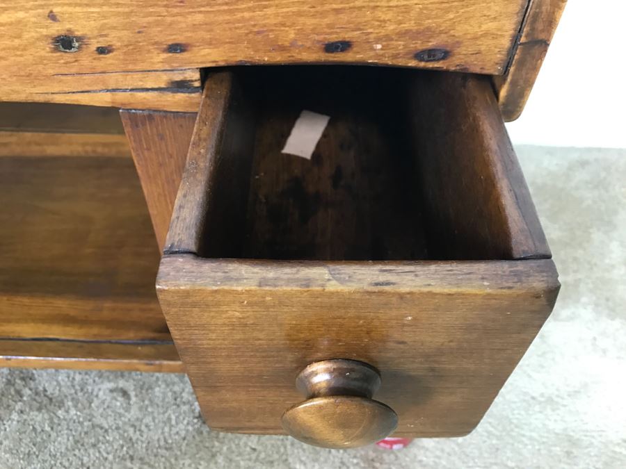 Antique Long Bench Coffee Table With Lower Shelf And Long Drawer 49'W X 19'D X 22'H [Photo 9]