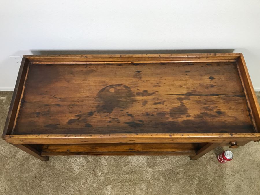 Antique Long Bench Coffee Table With Lower Shelf And Long Drawer 49'W X 19'D X 22'H [Photo 6]