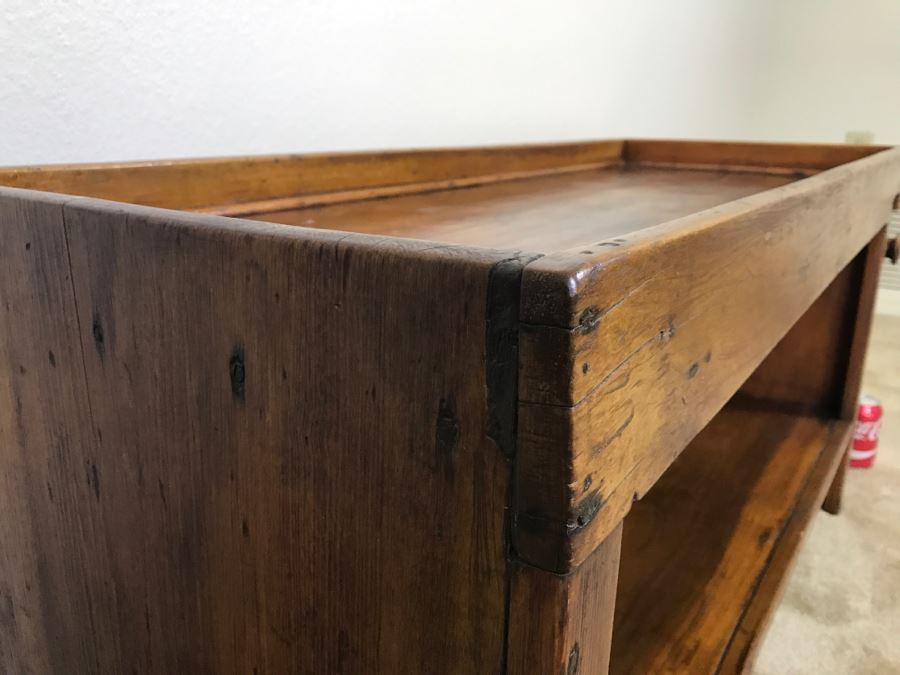 Antique Long Bench Coffee Table With Lower Shelf And Long Drawer 49'W X 19'D X 22'H [Photo 19]