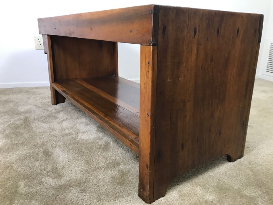 Antique Long Bench Coffee Table With Lower Shelf And Long Drawer 49'W X 19'D X 22'H [Photo 25]