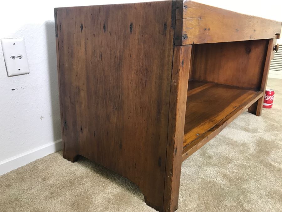Antique Long Bench Coffee Table With Lower Shelf And Long Drawer 49'W X 19'D X 22'H [Photo 20]