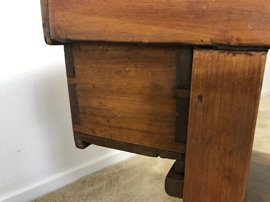 Antique Long Bench Coffee Table With Lower Shelf And Long Drawer 49'W X 19'D X 22'H [Photo 27]