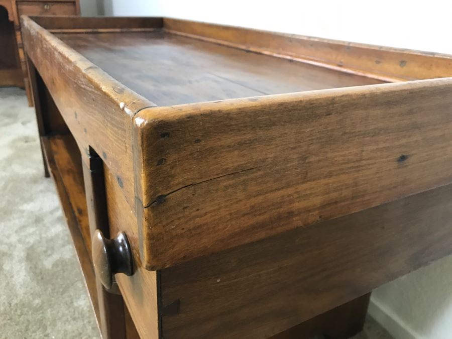 Antique Long Bench Coffee Table With Lower Shelf And Long Drawer 49'W X 19'D X 22'H [Photo 13]