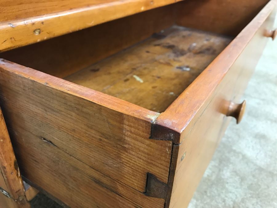 Early American Primitive Antique Pine Chest With Lower Drawer - Attached To Back Of Chest Are Newspaper Clippings About Liberation Of PERU War Dated 1825 - See Photos [Photo 15]