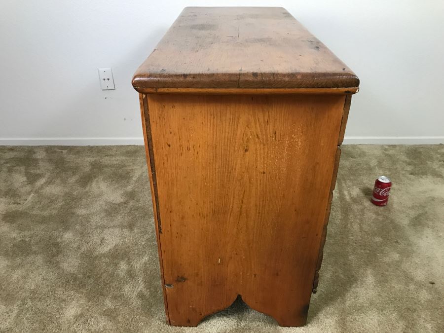 Early American Primitive Antique Pine Chest With Lower Drawer - Attached To Back Of Chest Are Newspaper Clippings About Liberation Of PERU War Dated 1825 - See Photos [Photo 29]