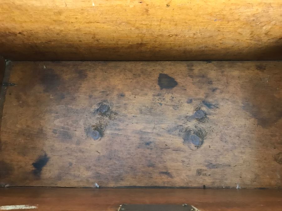 Early American Primitive Antique Pine Chest With Lower Drawer - Attached To Back Of Chest Are Newspaper Clippings About Liberation Of PERU War Dated 1825 - See Photos [Photo 20]