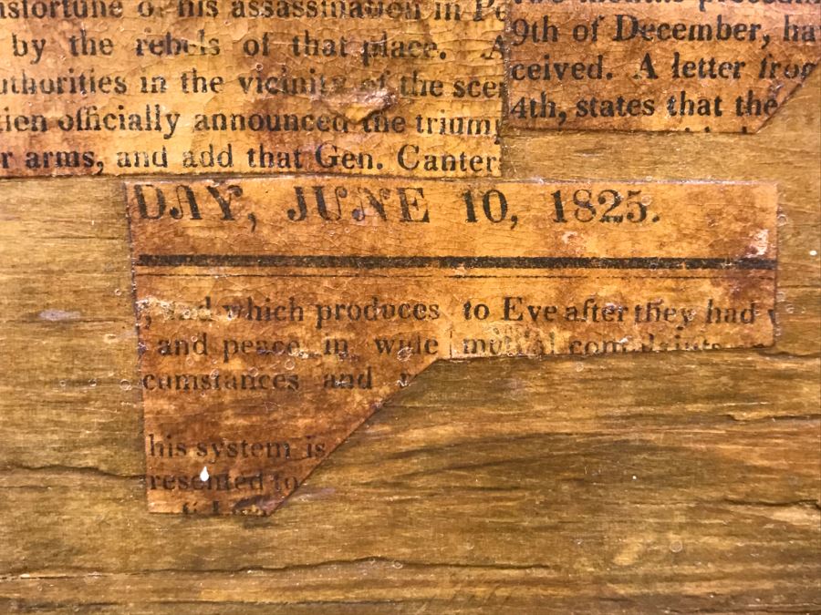 Early American Primitive Antique Pine Chest With Lower Drawer - Attached To Back Of Chest Are Newspaper Clippings About Liberation Of PERU War Dated 1825 - See Photos [Photo 35]