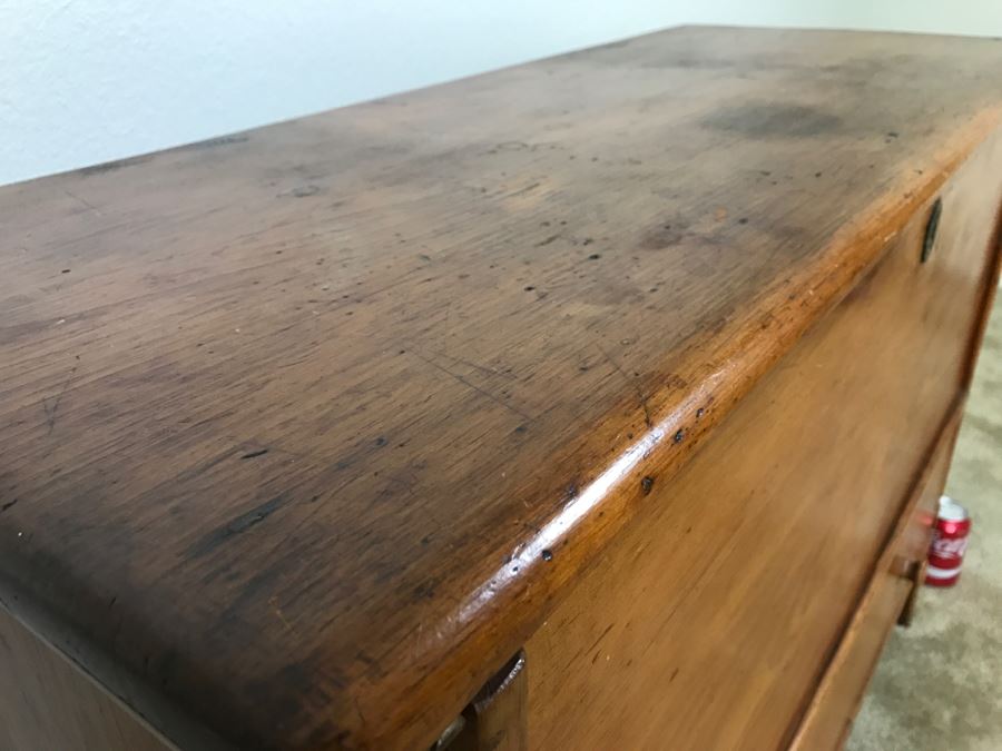 Early American Primitive Antique Pine Chest With Lower Drawer - Attached To Back Of Chest Are Newspaper Clippings About Liberation Of PERU War Dated 1825 - See Photos [Photo 10]