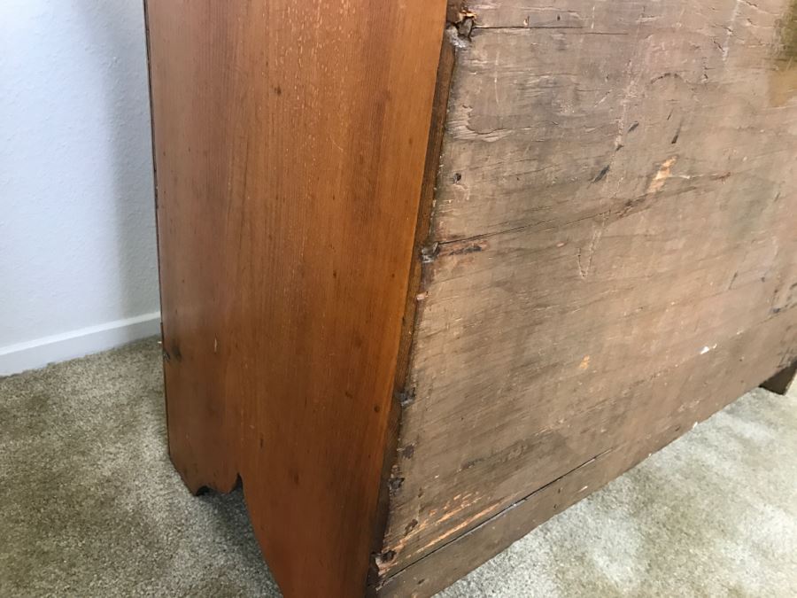 Early American Primitive Antique Pine Chest With Lower Drawer - Attached To Back Of Chest Are Newspaper Clippings About Liberation Of PERU War Dated 1825 - See Photos [Photo 34]
