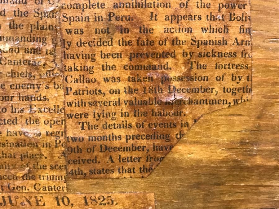 Early American Primitive Antique Pine Chest With Lower Drawer - Attached To Back Of Chest Are Newspaper Clippings About Liberation Of PERU War Dated 1825 - See Photos [Photo 40]
