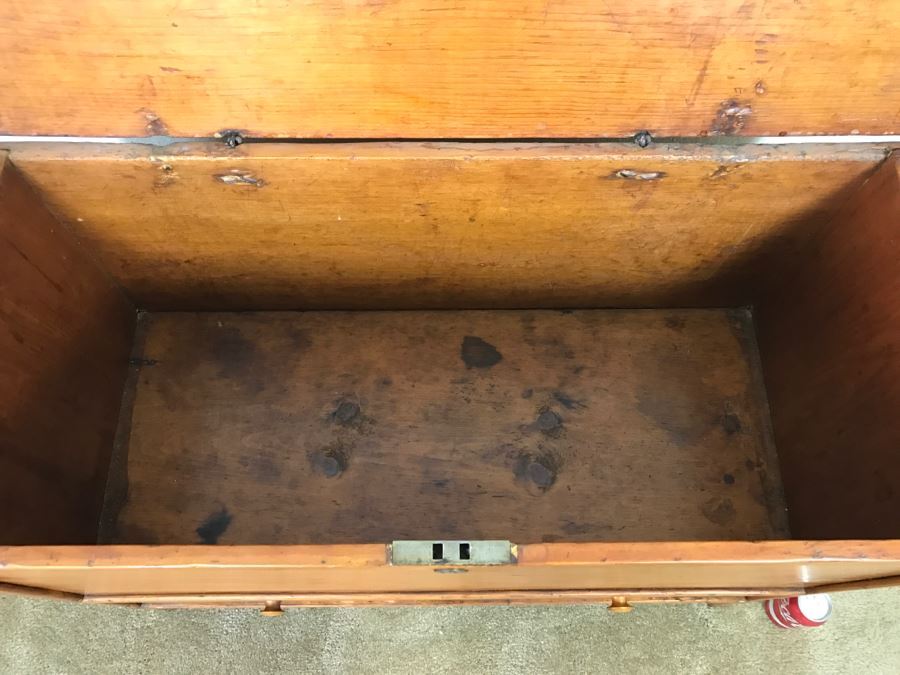 Early American Primitive Antique Pine Chest With Lower Drawer - Attached To Back Of Chest Are Newspaper Clippings About Liberation Of PERU War Dated 1825 - See Photos [Photo 18]