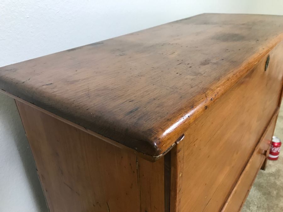 Early American Primitive Antique Pine Chest With Lower Drawer - Attached To Back Of Chest Are Newspaper Clippings About Liberation Of PERU War Dated 1825 - See Photos [Photo 8]