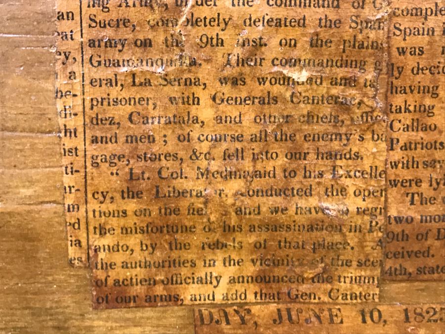 Early American Primitive Antique Pine Chest With Lower Drawer - Attached To Back Of Chest Are Newspaper Clippings About Liberation Of PERU War Dated 1825 - See Photos [Photo 38]