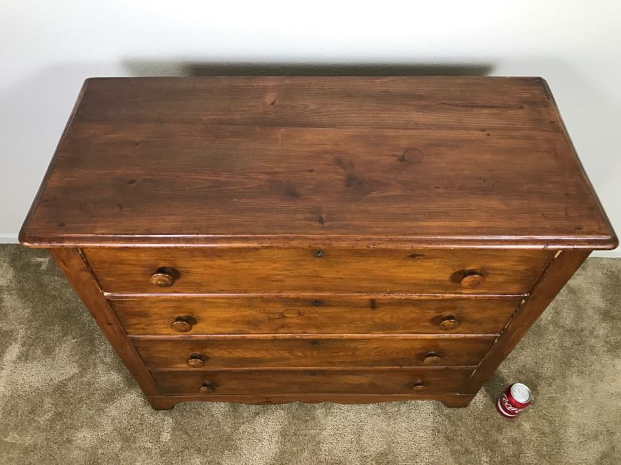 Antique Early American Primitive Pine Chest Of Drawers Dresser [Photo 4]