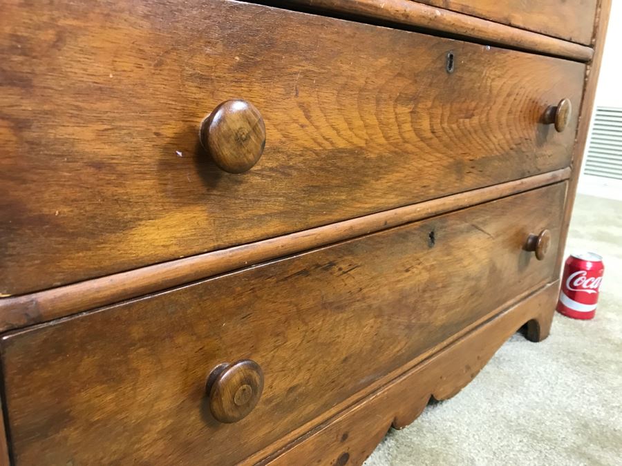 Antique Early American Primitive Pine Chest Of Drawers Dresser [Photo 12]