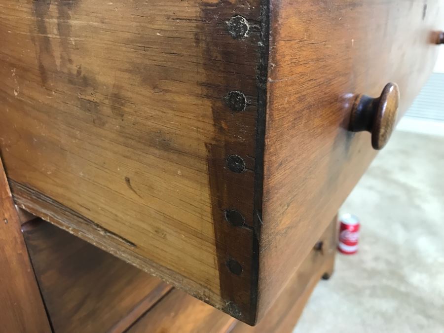 Antique Early American Primitive Pine Chest Of Drawers Dresser [Photo 9]