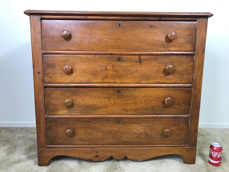 Antique Early American Primitive Pine Chest Of Drawers Dresser [Photo 1]