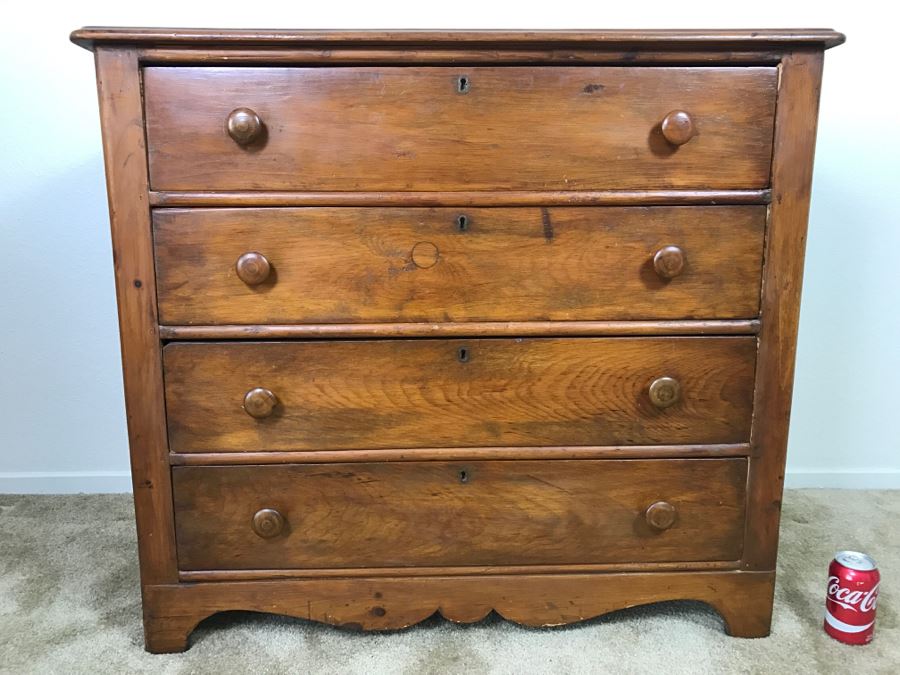 Antique Early American Primitive Pine Chest Of Drawers Dresser [Photo 3]