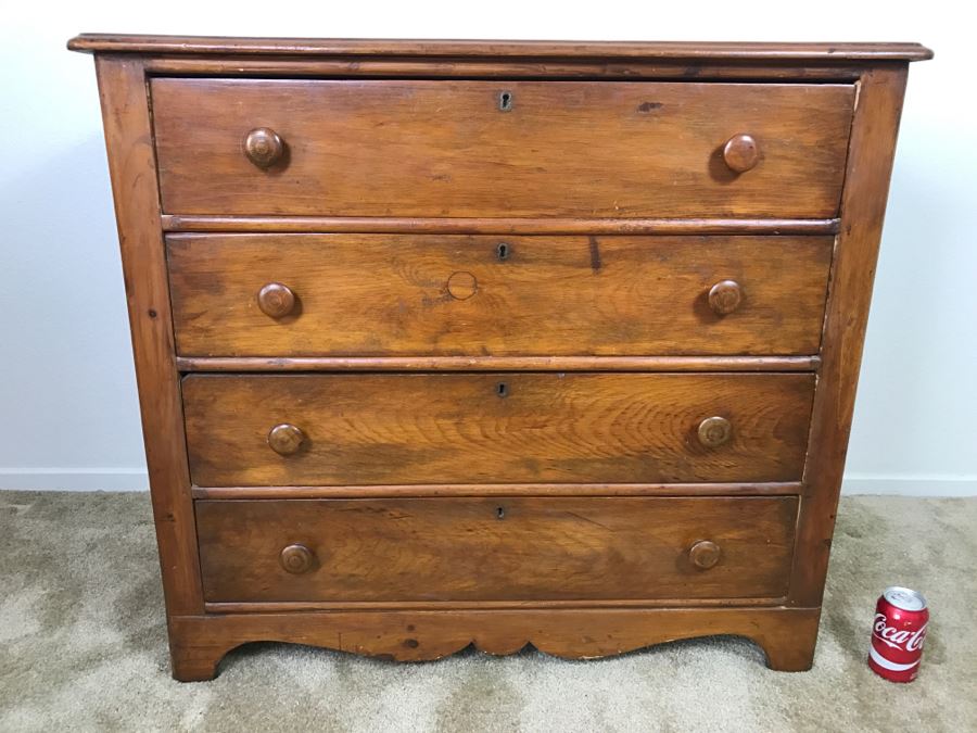 Antique Early American Primitive Pine Chest Of Drawers Dresser [Photo 2]