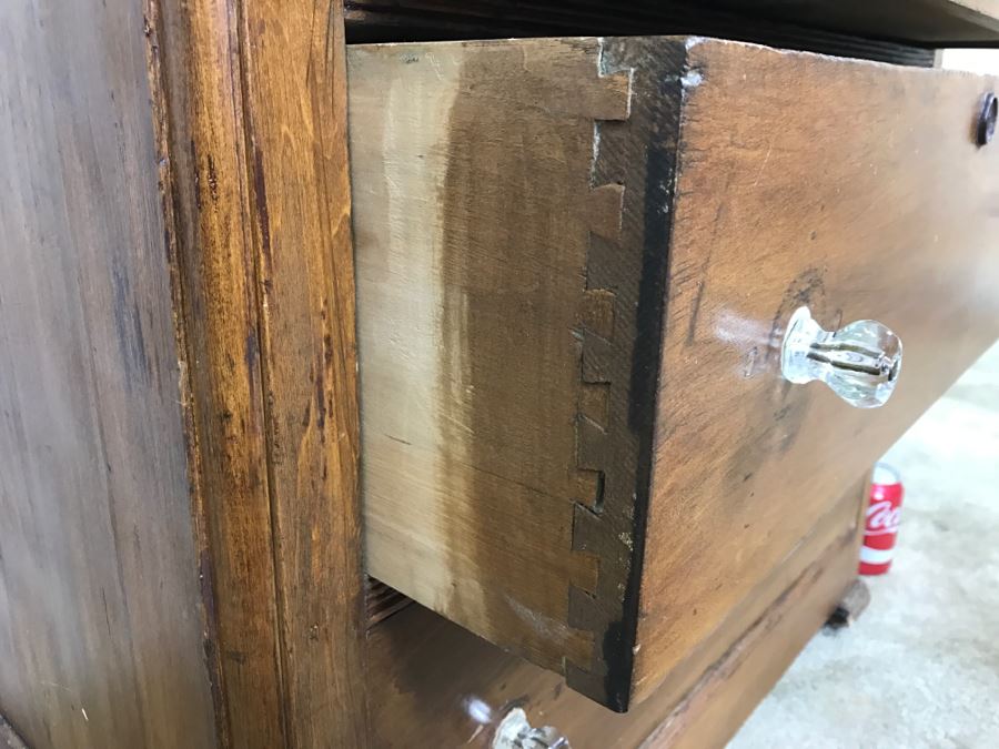 Primitive Antique Pine Wash Basin Chest Of Drawers On Casters 30'W X 16'D X 36'H [Photo 11]