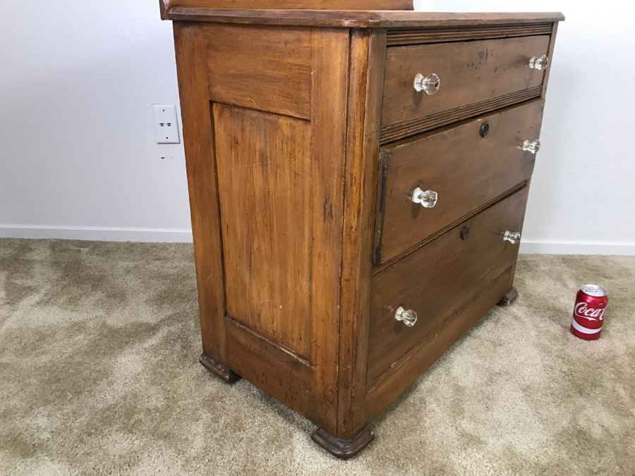 Primitive Antique Pine Wash Basin Chest Of Drawers On Casters 30'W X 16'D X 36'H [Photo 18]