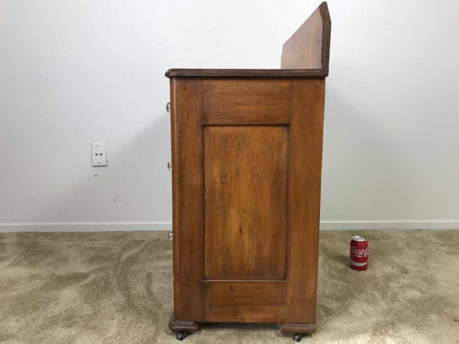 Primitive Antique Pine Wash Basin Chest Of Drawers On Casters 30'W X 16'D X 36'H [Photo 26]