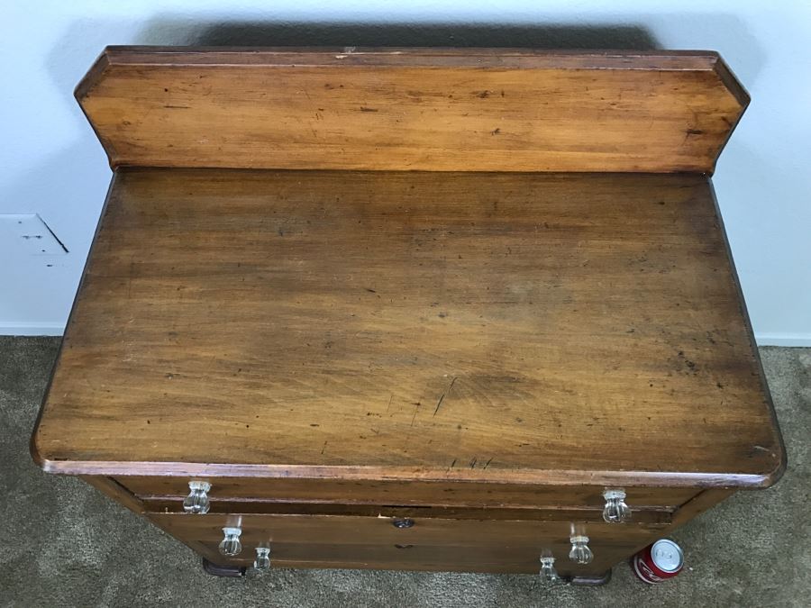 Primitive Antique Pine Wash Basin Chest Of Drawers On Casters 30'W X 16'D X 36'H [Photo 15]