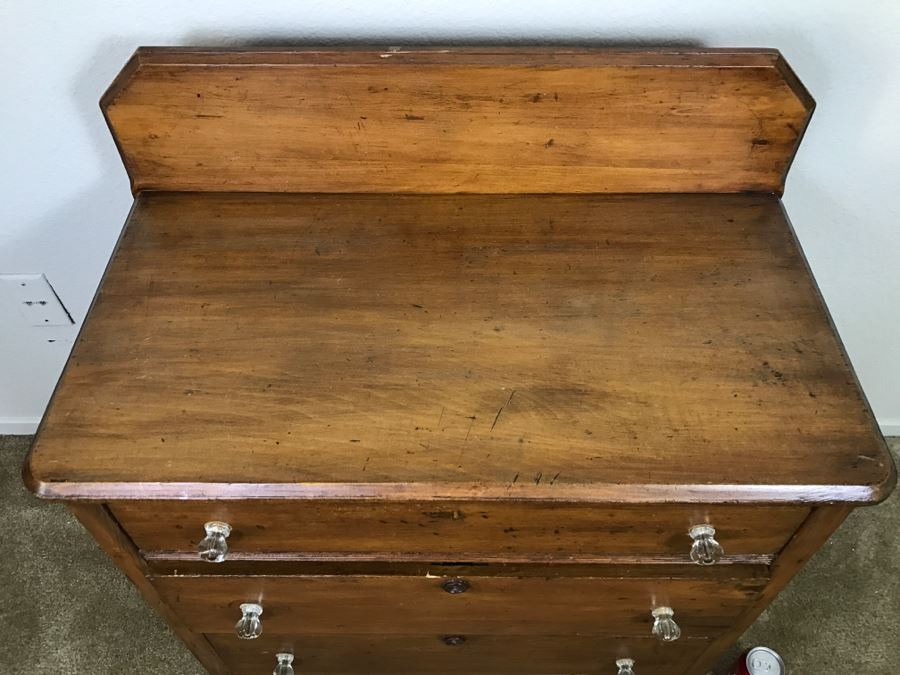 Primitive Antique Pine Wash Basin Chest Of Drawers On Casters 30'W X 16'D X 36'H [Photo 14]