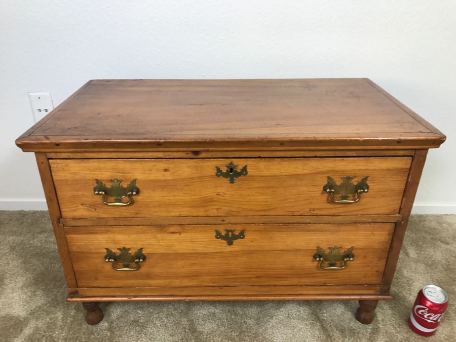 Primitive Antique Pine Chest Of Drawers - Originally Chest With Hinged Top 31.5'W X 17'D X 21'H [Photo 4]