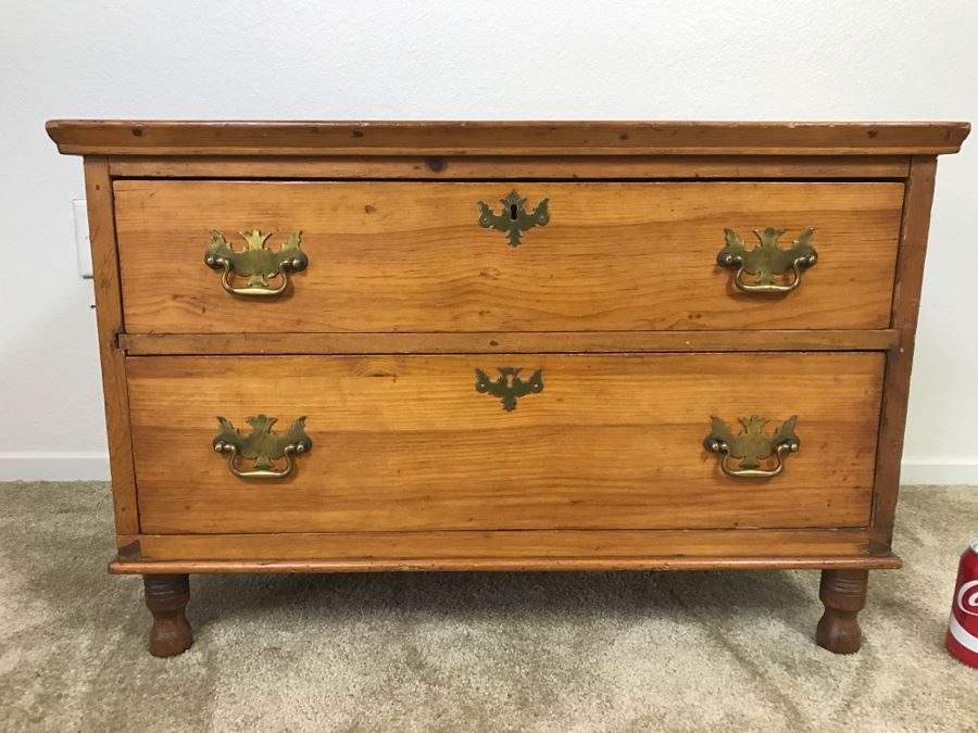 Primitive Antique Pine Chest Of Drawers - Originally Chest With Hinged Top 31.5'W X 17'D X 21'H [Photo 1]