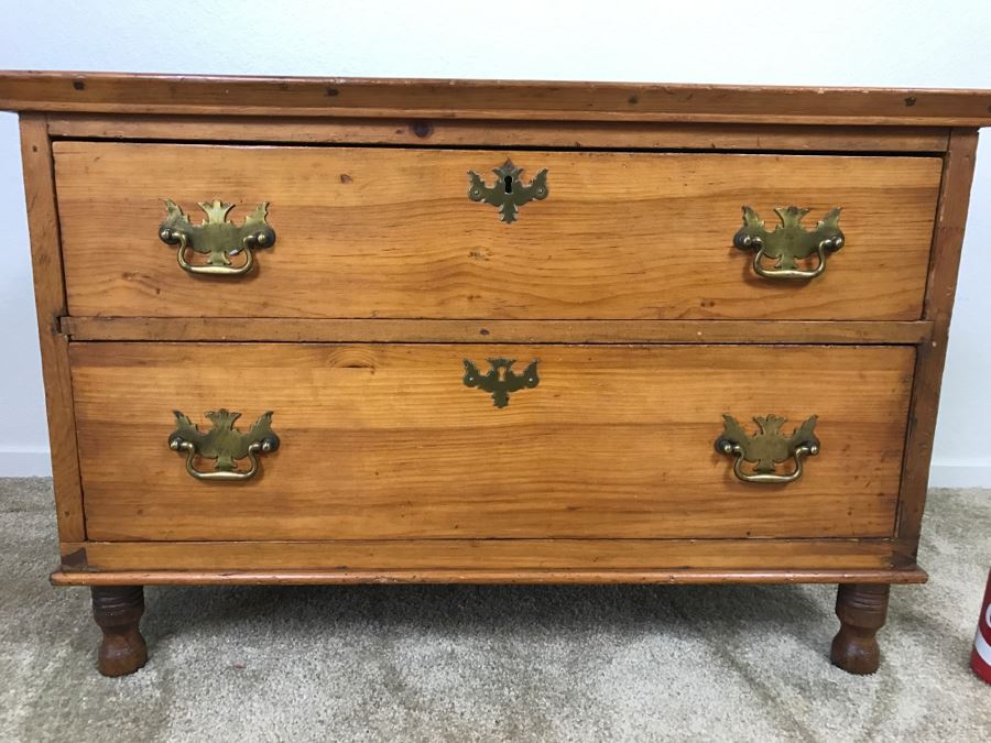 Primitive Antique Pine Chest Of Drawers - Originally Chest With Hinged Top 31.5'W X 17'D X 21'H [Photo 2]