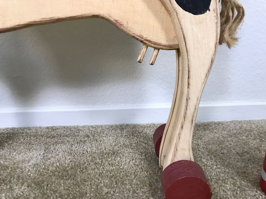 Hand Painted Wooden Cow On Rollers With Old Cow Bell [Photo 4]