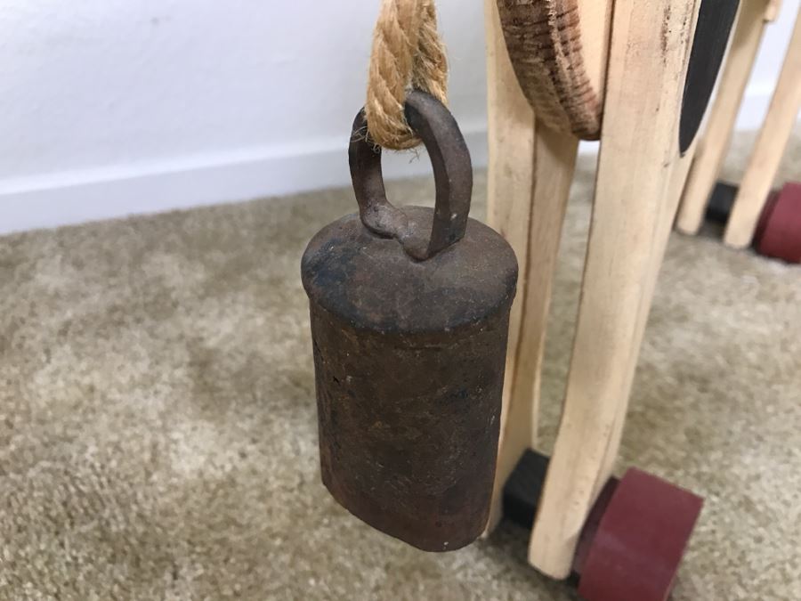 Hand Painted Wooden Cow On Rollers With Old Cow Bell [Photo 8]
