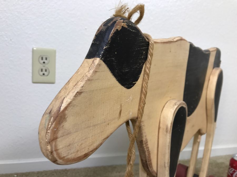 Hand Painted Wooden Cow On Rollers With Old Cow Bell [Photo 6]