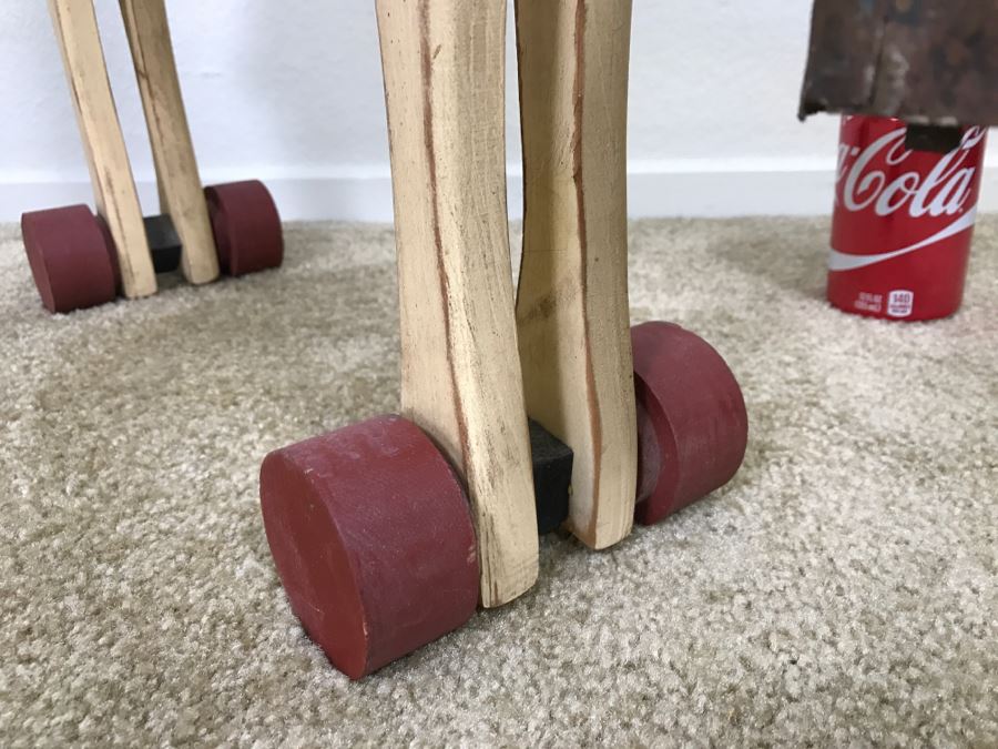 Hand Painted Wooden Cow On Rollers With Old Cow Bell [Photo 10]