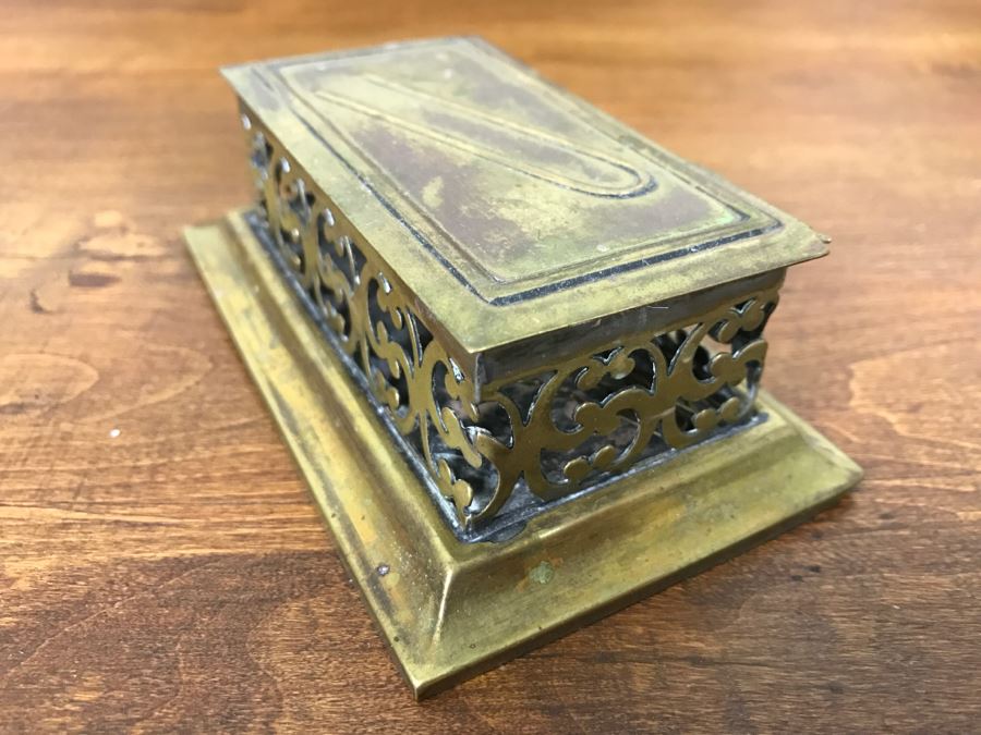 Ornate Old Brass Hair Pin Box [Photo 5]