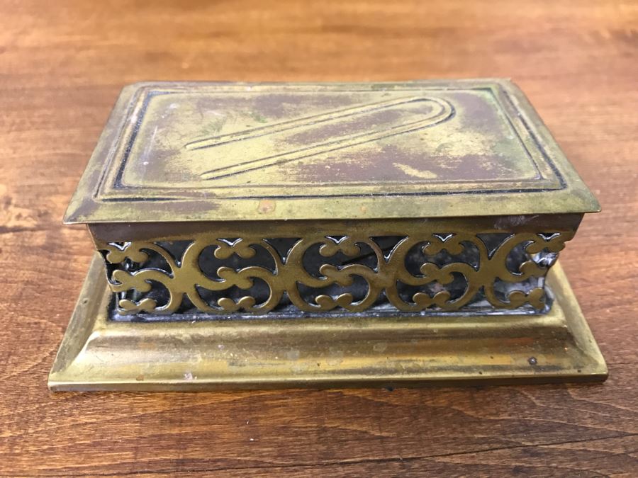 Ornate Old Brass Hair Pin Box