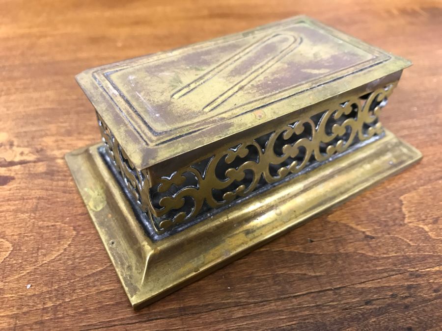 Ornate Old Brass Hair Pin Box