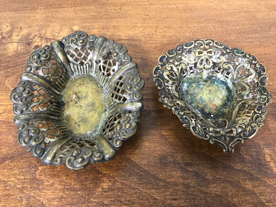 Pair Of Vintage Ornate Metal Nut Dishes
