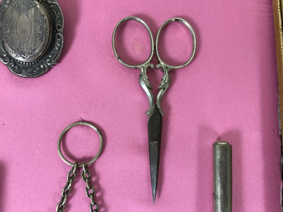 Nicely Framed Collection Of Vintage Women's Items Including Mesh Purse, Vintage Curling Iron And Letter Opener [Photo 6]