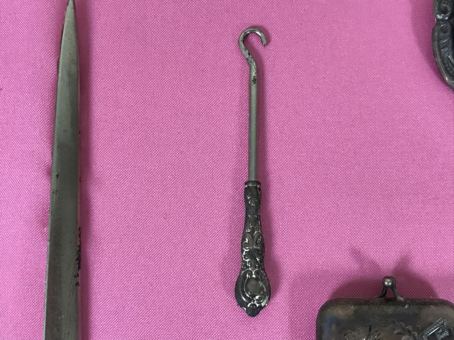 Nicely Framed Collection Of Vintage Women's Items Including Mesh Purse, Vintage Curling Iron And Letter Opener [Photo 9]