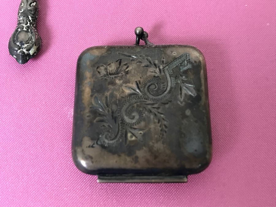 Nicely Framed Collection Of Vintage Women's Items Including Mesh Purse, Vintage Curling Iron And Letter Opener [Photo 8]