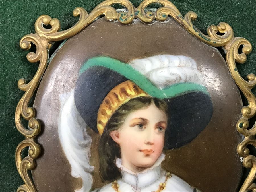 Framed Vintage Hand Painted Porcelain Portrait Of Woman [Photo 4]