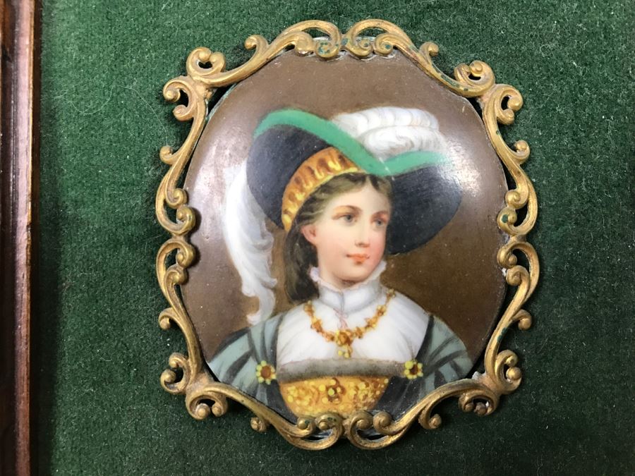 Framed Vintage Hand Painted Porcelain Portrait Of Woman [Photo 3]