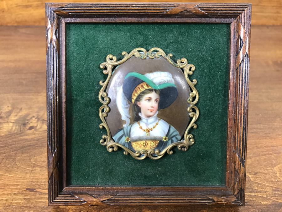 Framed Vintage Hand Painted Porcelain Portrait Of Woman [Photo 1]